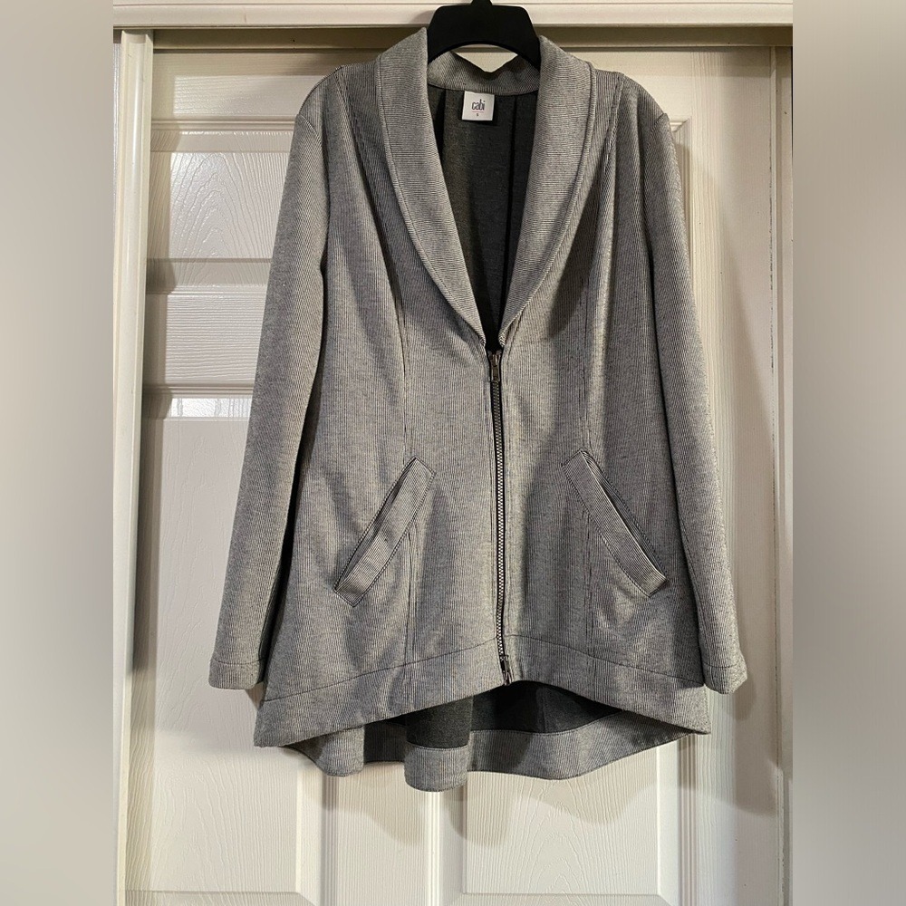 CAbi Womens‎ Small Gray Drop Off Jacket Hi Lo Front Back Zippers